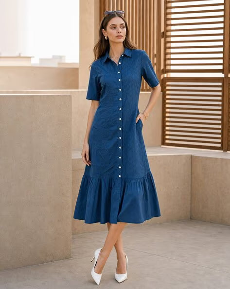 Women Embroidered Shirt Dress